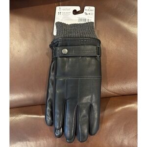 Isotoner Men Black Faux Leather SlipOn Touchscreen Winter Cold Weather Gloves XL